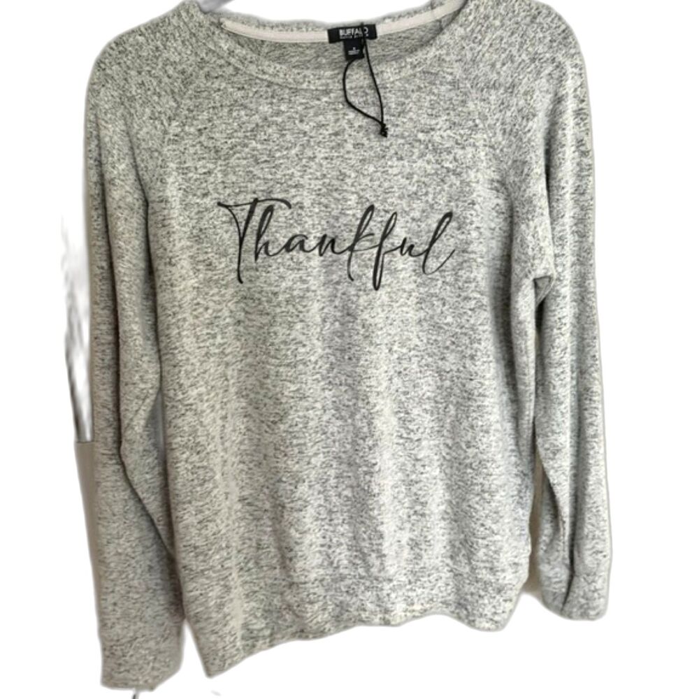 NWOT Buffalo David Bitton "Thankful" Gray Knit Pullover Sweatshirt Size S